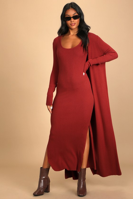 Rust Red Sweater Dress - Cardi ☀ Dress ...
